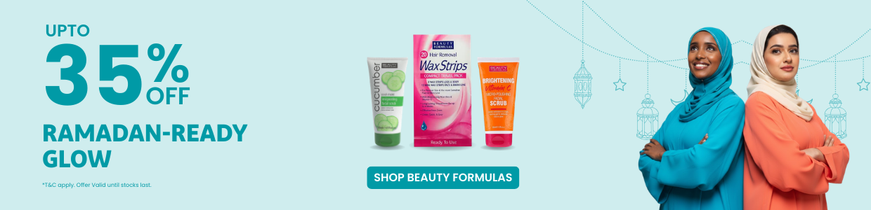 Beauty Formulas skincare banner with up to 35% off Ramadan-ready glow products.