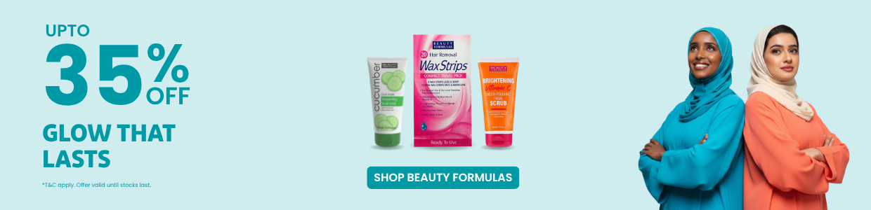 Beauty Formulas skincare banner with up to 35% off Ramadan-ready glow products.