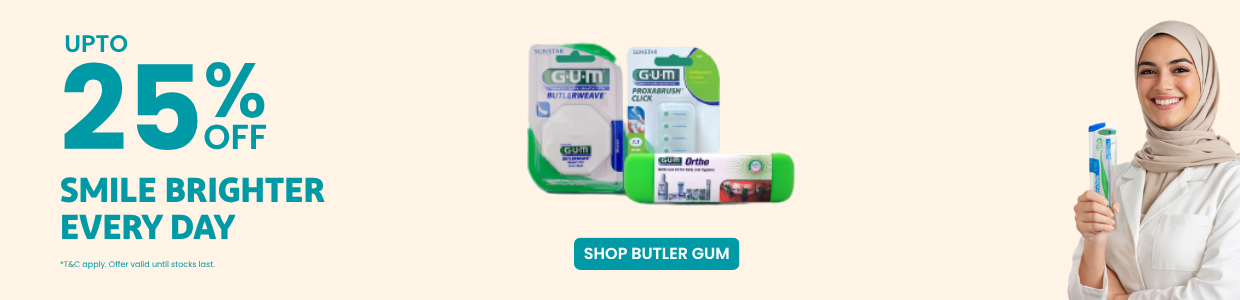 Butler Gum dental care banner with up to 25% off for Ramadan.