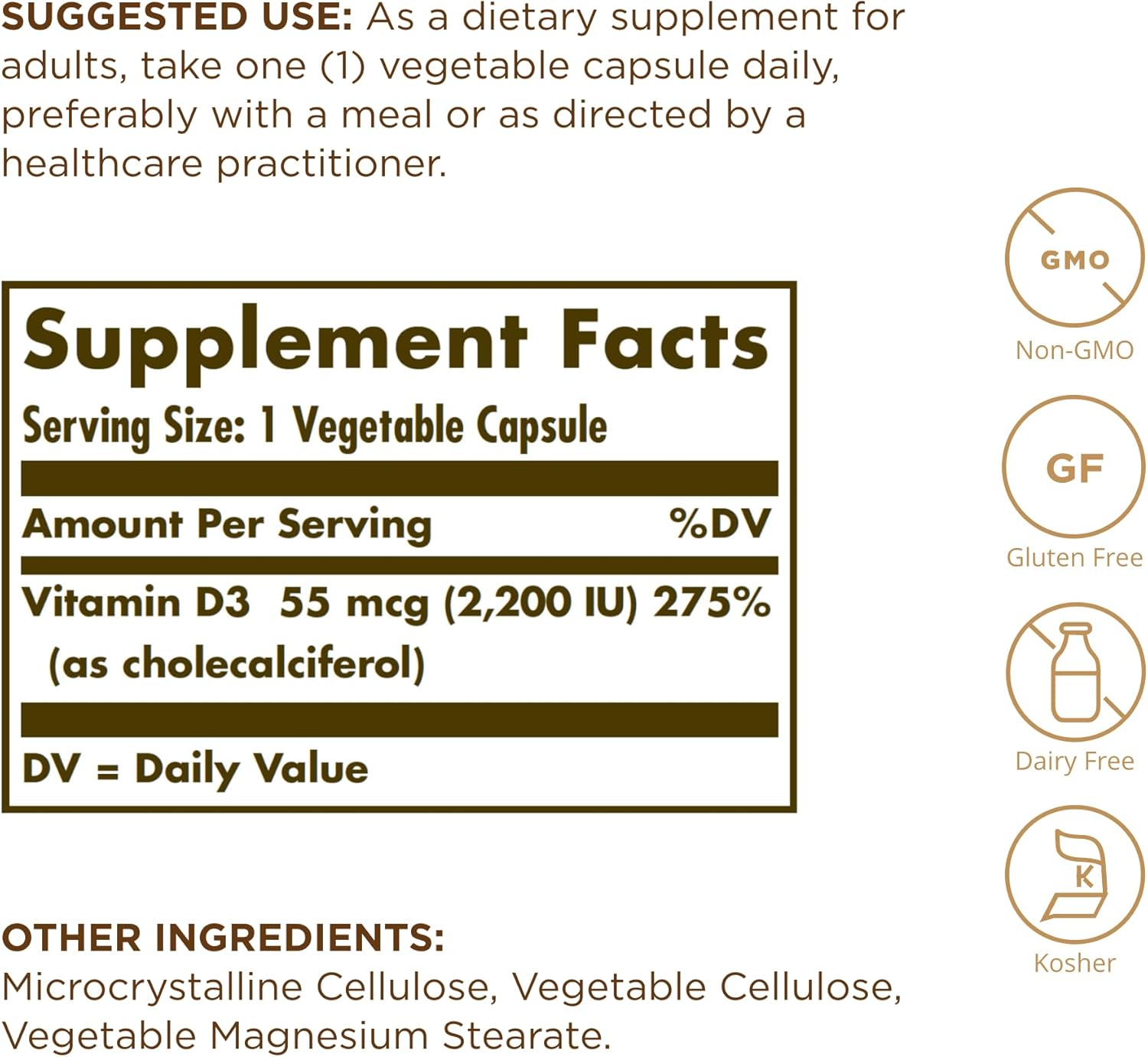 Solgar Vitamin D3 2200iu 55mcg 50 Vegetable Capsules For Bone & Immune Support