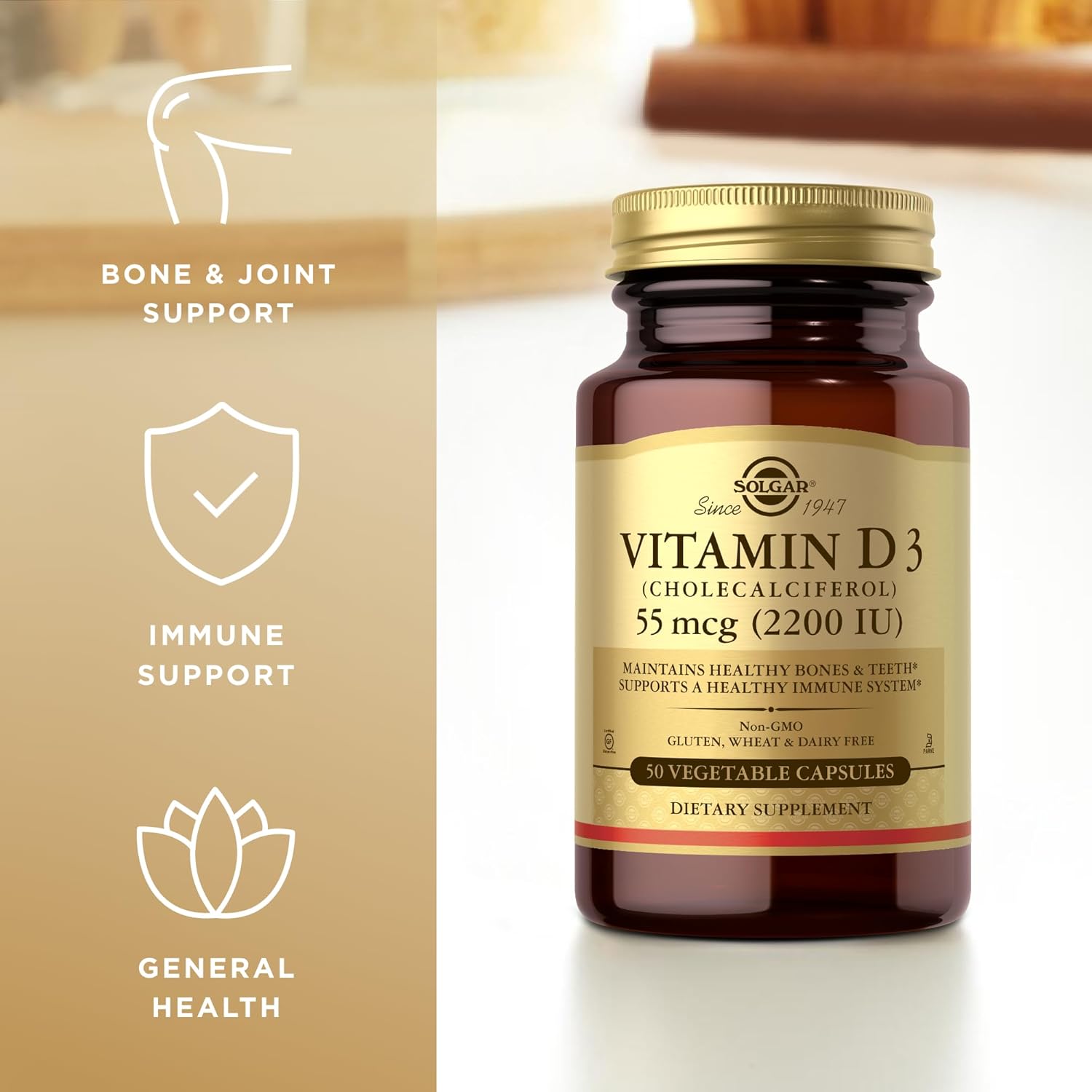 Solgar Vitamin D3 2200iu 55mcg 50 Vegetable Capsules For Bone & Immune Support