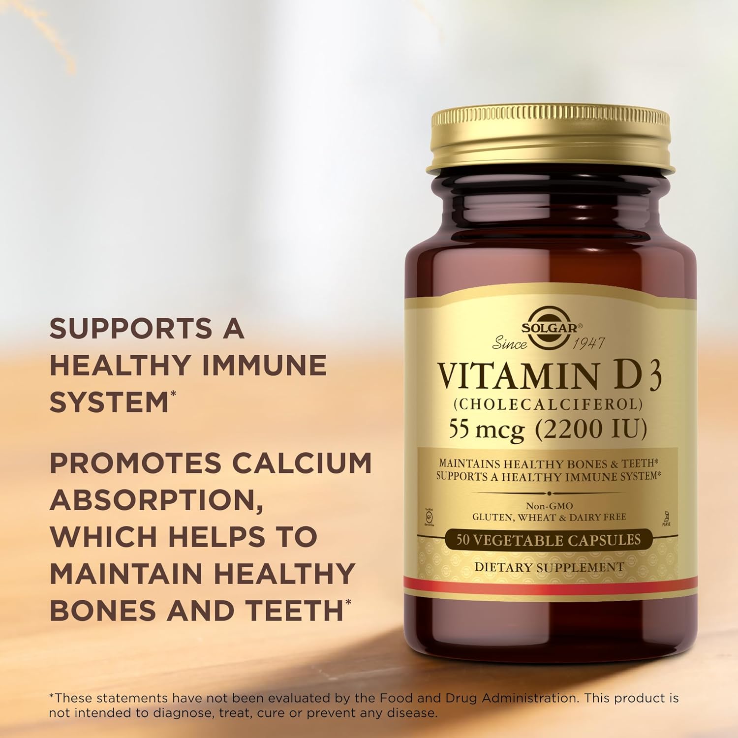 Solgar Vitamin D3 2200iu 55mcg 50 Vegetable Capsules For Bone & Immune Support