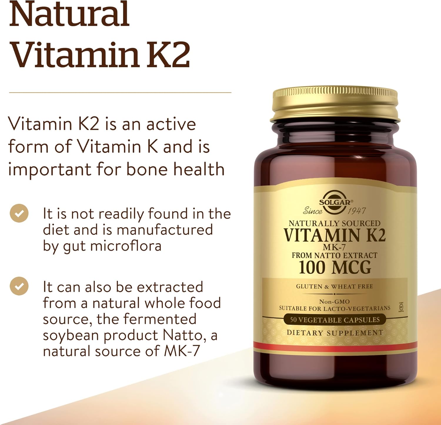Solgar Vitamin K2 Mk-7 100mcg 50 Vegetable Capsules For Bone & Heart Health