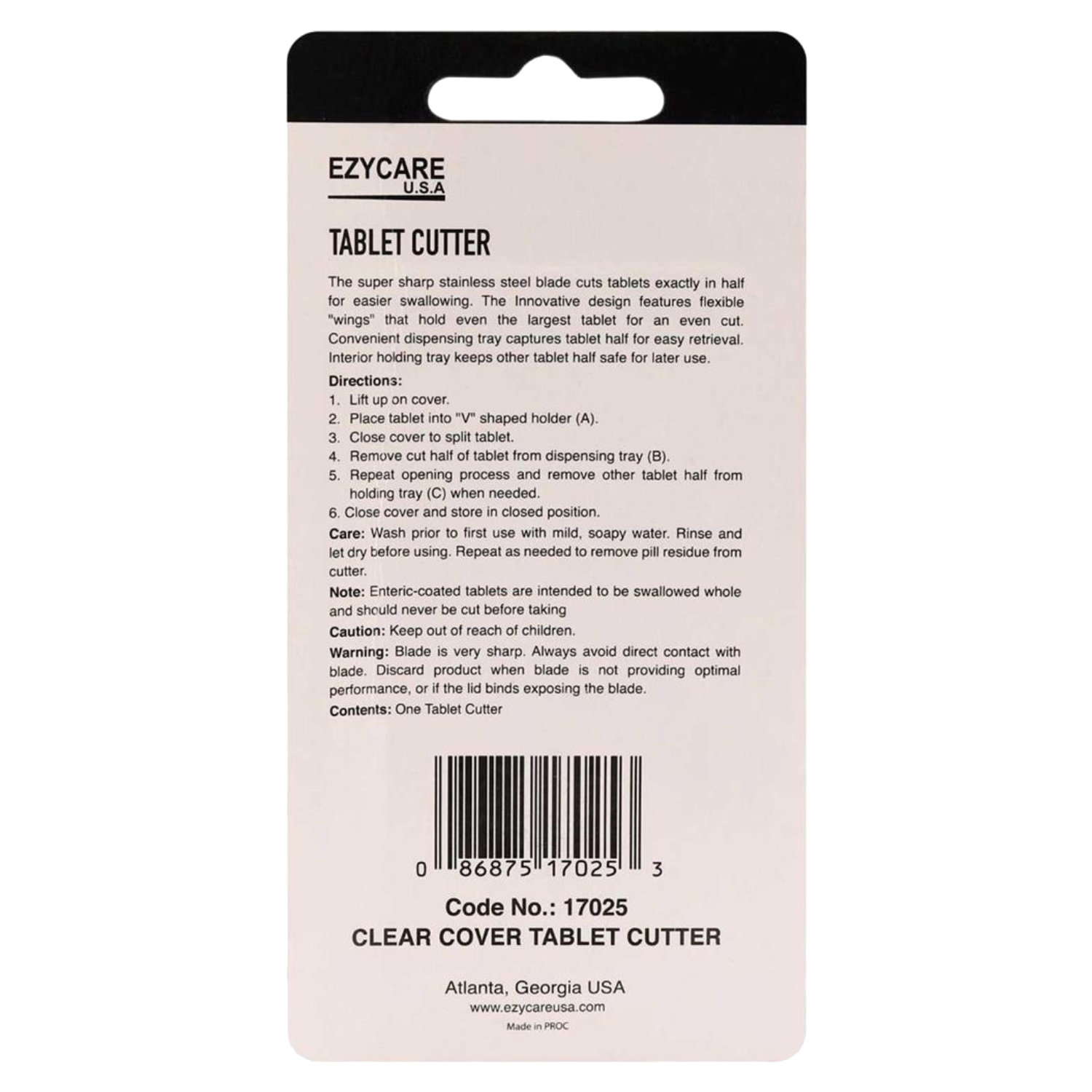 Ezycare Clear Cover Adjustable Tablet Cutter For Easy Pill Cutting 17025