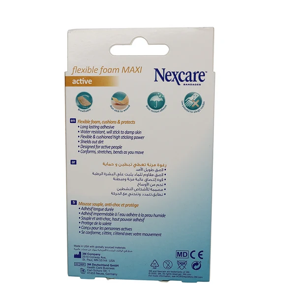 Nexcare Flexible Foam Maxi Active Bandages 50 X 101mm 10's – Flexible Protection For Cuts, Scrapes & Blisters