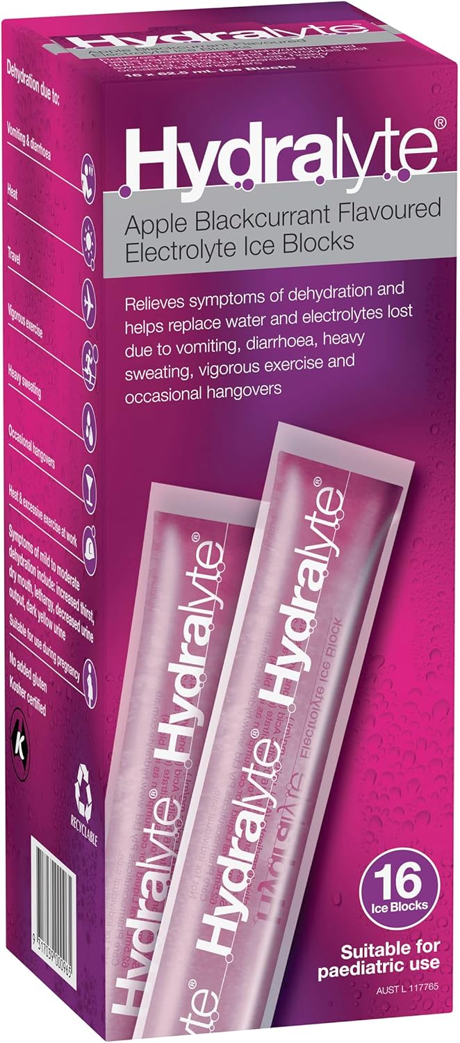 Hydralyte Apple & Blackcurrant Ice Blocks For Electrolyte Hydration 62.5ml X 16