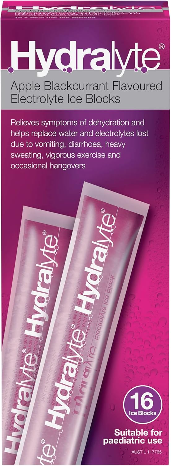 Hydralyte Apple & Blackcurrant Ice Blocks For Electrolyte Hydration 62.5ml X 16
