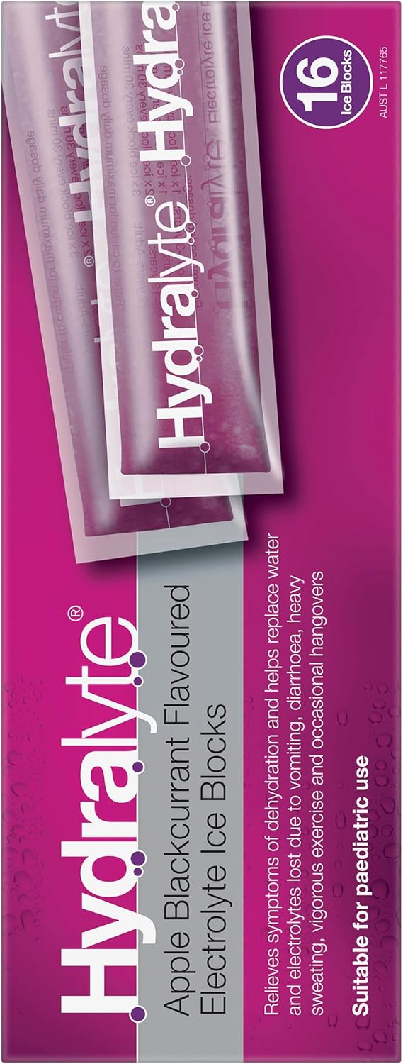 Hydralyte Apple & Blackcurrant Ice Blocks For Electrolyte Hydration 62.5ml X 16