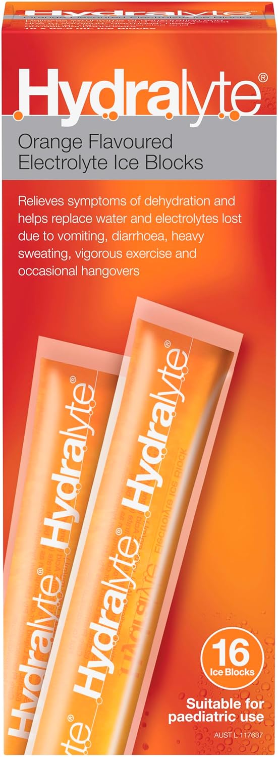 Hydralyte Orange Ice Blocks For Electrolyte Hydration 62.5ml X 16