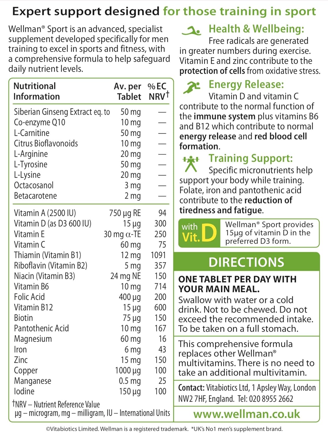 Vita Biotics Wellman Sport Tablets 30's