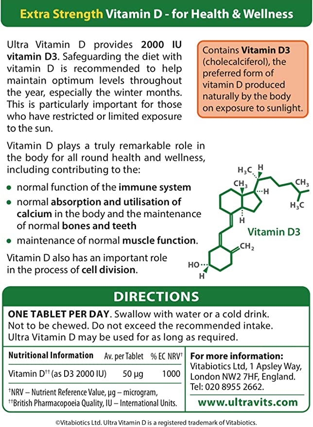 Vitabiotics Ultra Vitamin D3 2000 Iu Tablets 96`S