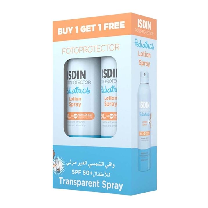 ISDIN Fotoprotector Pediatrics Wet Skin Transparent Spray SPF 50+ 250ml Promotional Pack Buy 1 Get 1 | Broad Spectrum UVA & UVB Sunscreen for Kids & Babies