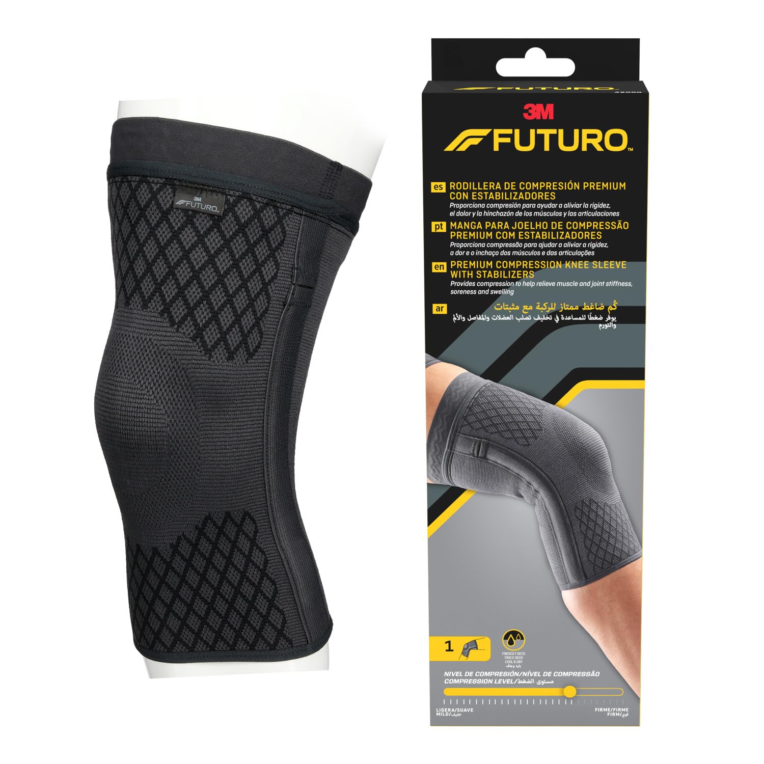 Futuro Premium Compression Knee Sleeve With Stabilizers Medium 36.8-43.1cm For Knee Support