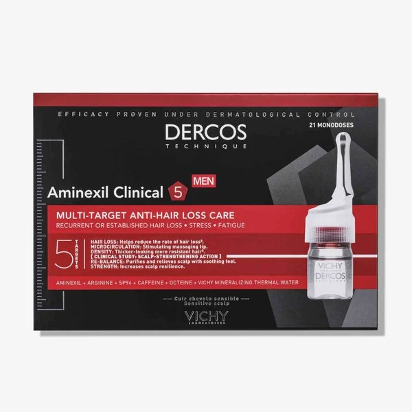 Vichy Dercos Aminexil Clinical 5 Men Anti-hair Loss Treatment 6ml X 21 Monodoses – Helps Reduce Hair Loss