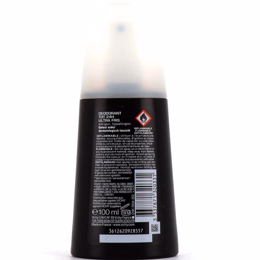 Vichy Homme Ultra-fresh 24h Deodorant Spray 100ml – Long-lasting Odour Protection & Freshness