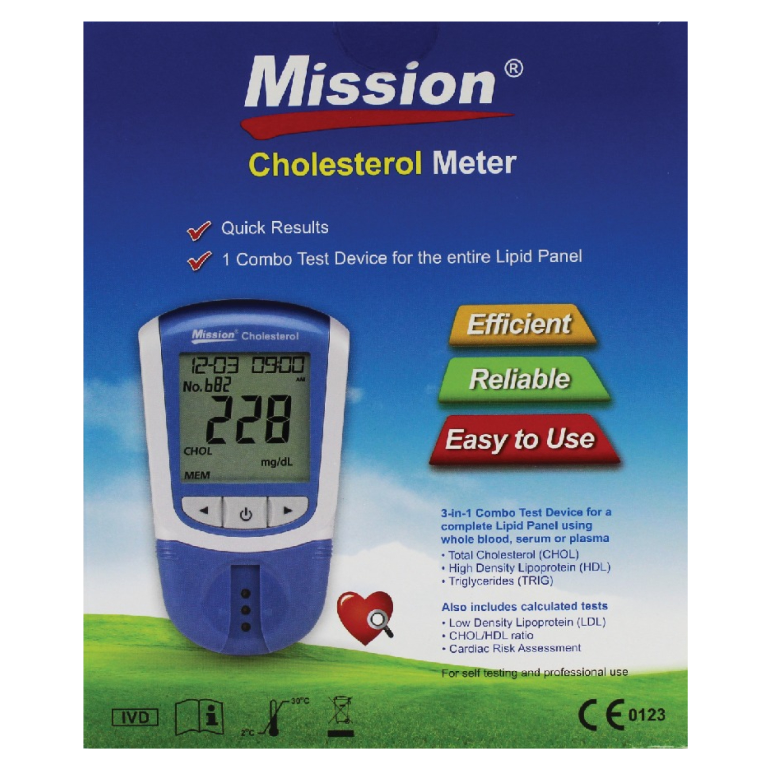 Mission 3-in-1 Lipid Profile Cholesterol Test Device For Home Testing