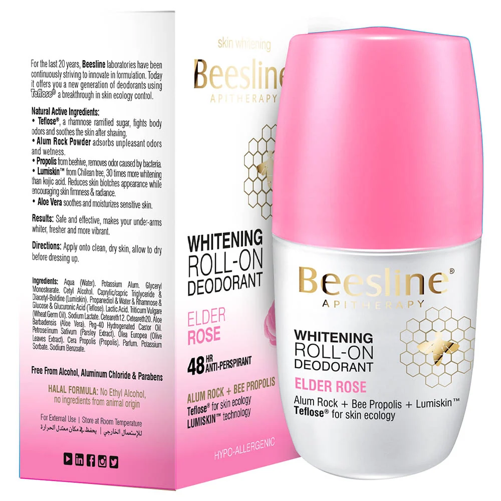 Beesline Whitening Roll-on Deodorant 48h Elder Rose 2 X 50ml (1+1 Free) – Brightening, Sweat & Odour Protection