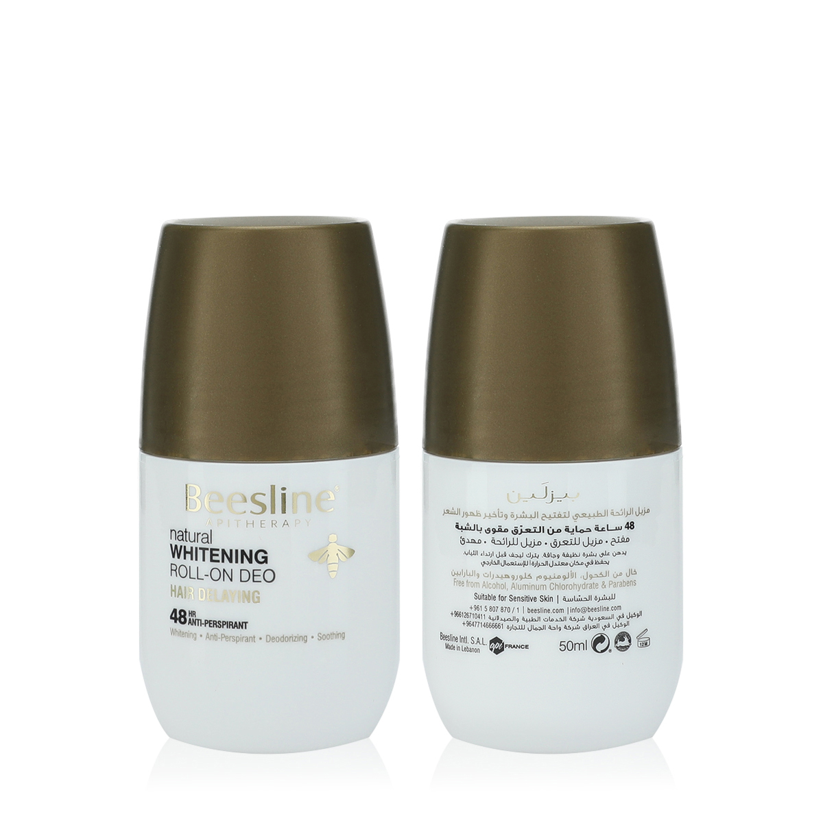 Beesline Whitening Roll-on Deodorant 48h Hair Delaying 2 X 50ml (1+1 Free) – Brightening, Sweat Protection & Hair Regrowth Delay