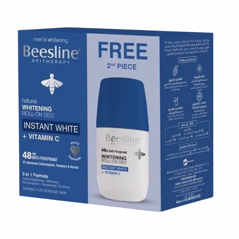 Beesline Whitening Roll-on Deodorant 48h Instant White + Vitamin C 2 X 50ml (1+1 Free) – Brightening, Sweat & Odour Protection