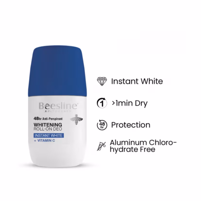 Beesline Whitening Roll-on Deodorant 48h Instant White + Vitamin C 2 X 50ml (1+1 Free) – Brightening, Sweat & Odour Protection