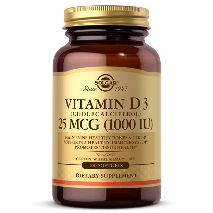 Solgar Vitamin D3 1000iu 25mcg 100 Softgels For Bone & Immune Support