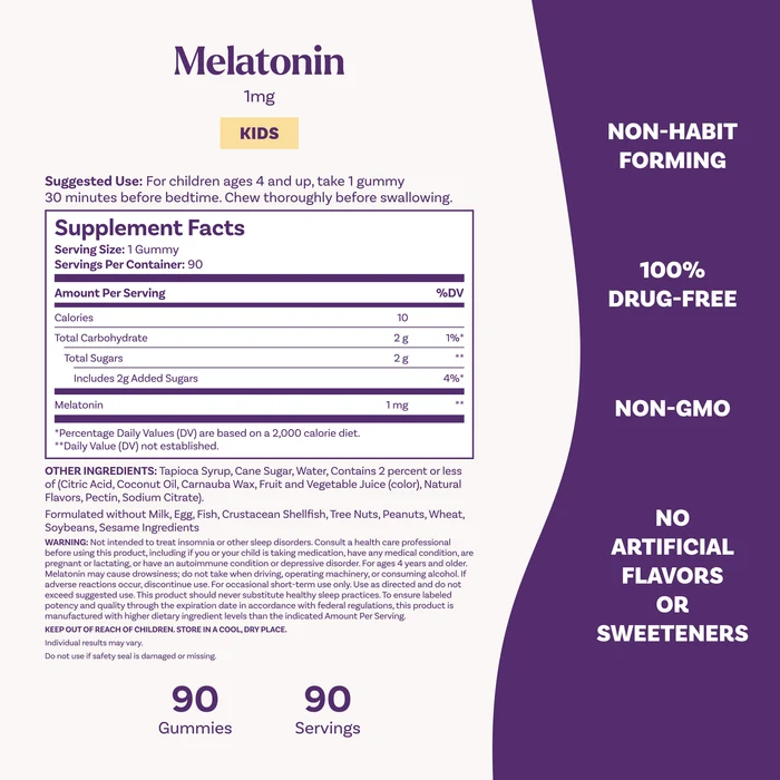 Natrol Kids Melatonin 1mg Raspberry 90 Gummies – Sleep Support For Children Ages 4+