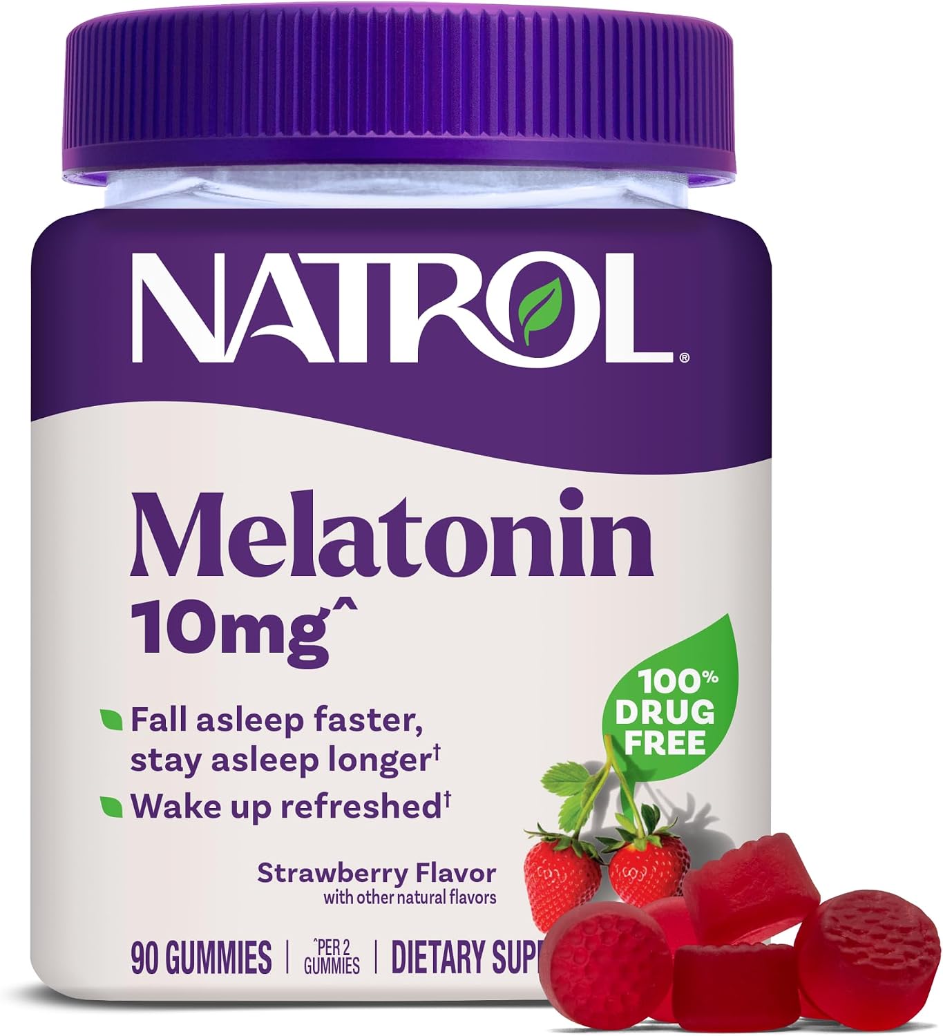 Natrol Melatonin 10mg Per Serving Strawberry 90 Gummies – Helps You Fall Asleep Faster & Stay Asleep Longer