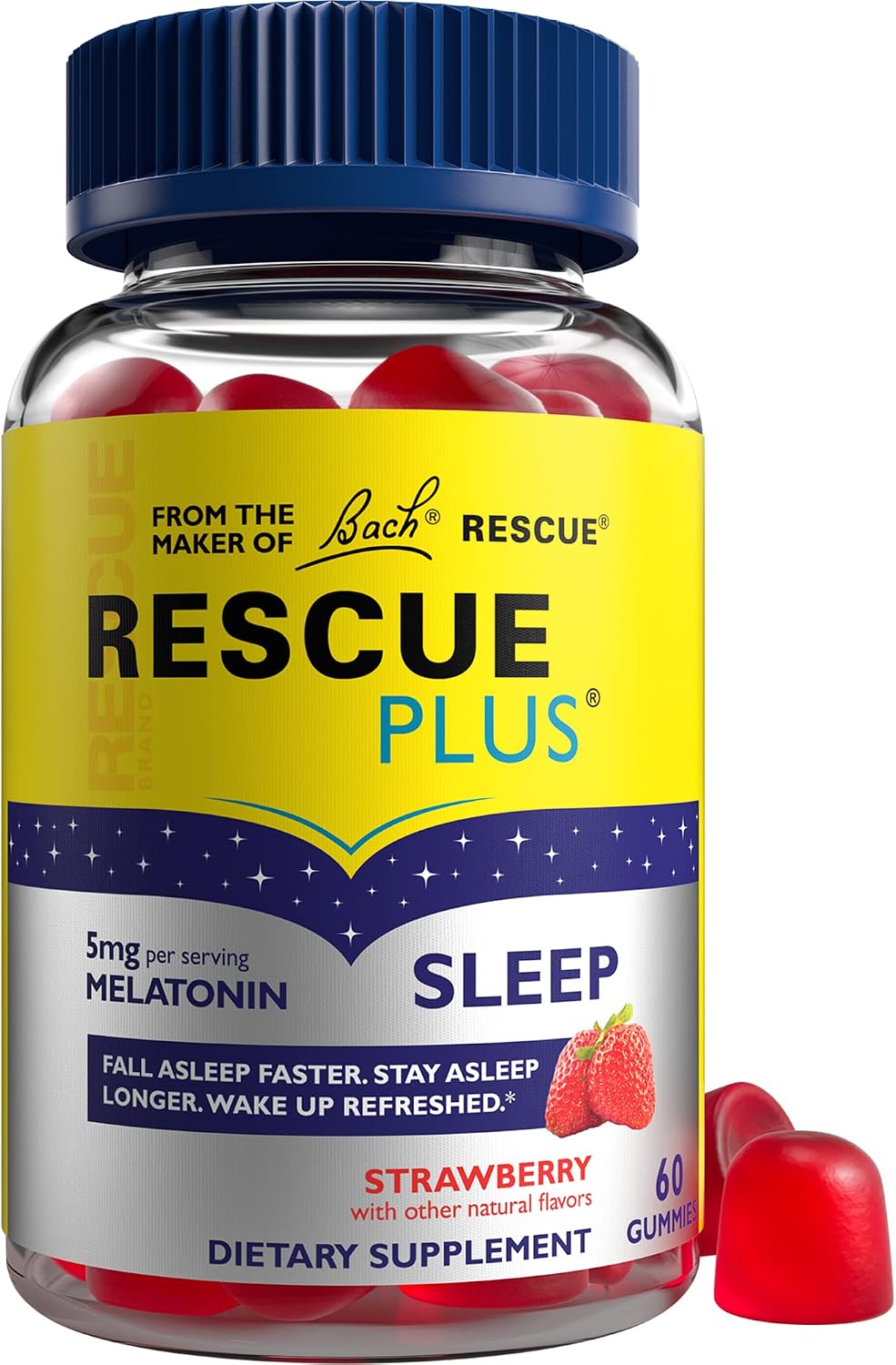 Bach Rescue Plus Sleep Melatonin 5mg Per Serving Strawberry 60 Gummies – Healthy Sleep Cycle Support