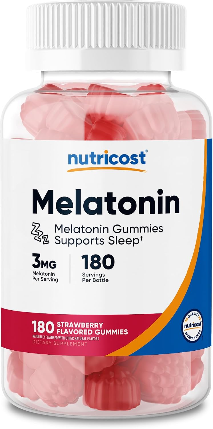 Nutricost Melatonin 3mg Strawberry 180 Gummies – Night-time Sleep Support