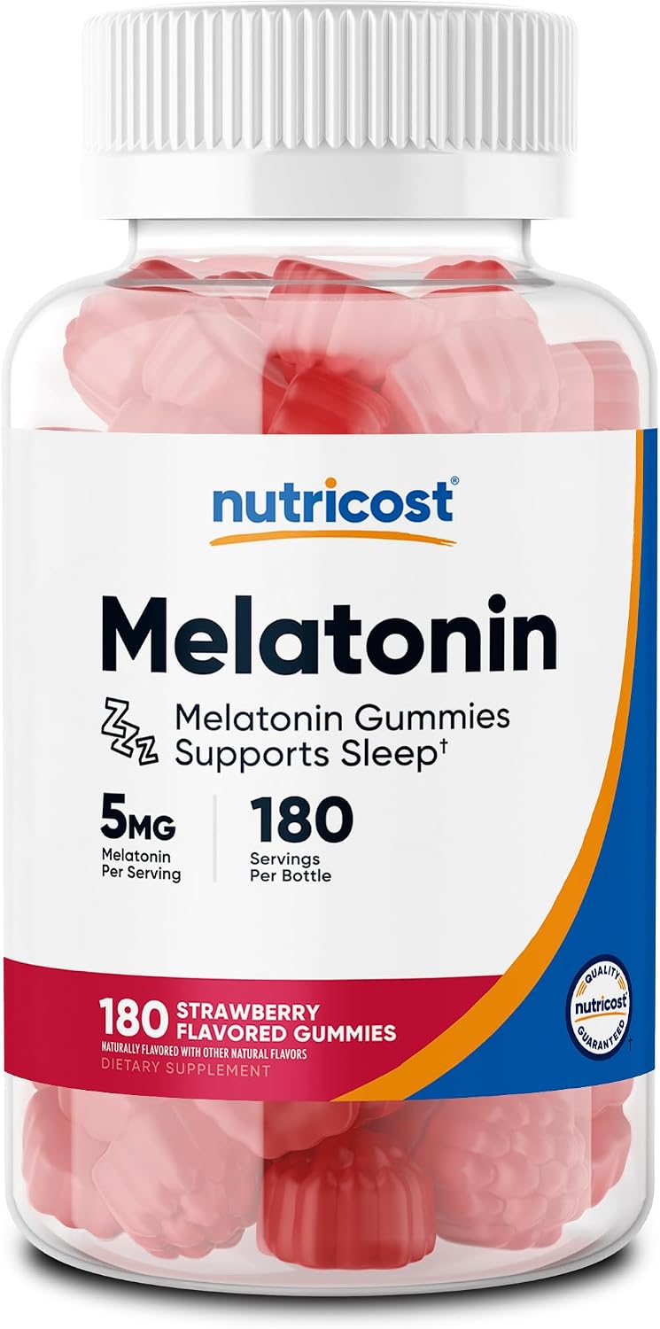 Nutricost Melatonin 5mg Strawberry 180 Gummies – Night-time Sleep Support