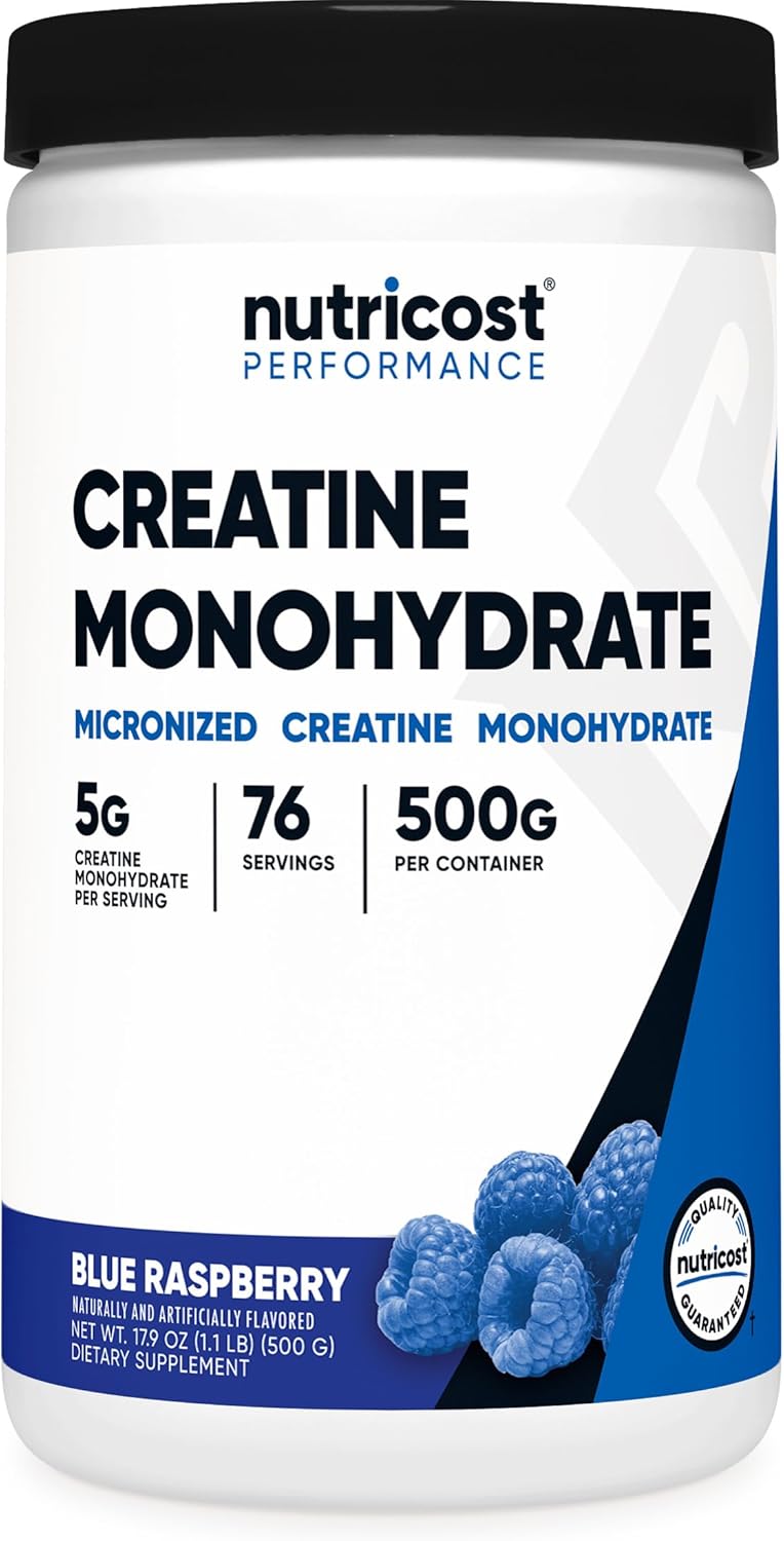 Nutricost Creatine Monohydrate Blue Raspberry 500g – Supports Strength, Power & High-intensity Performance