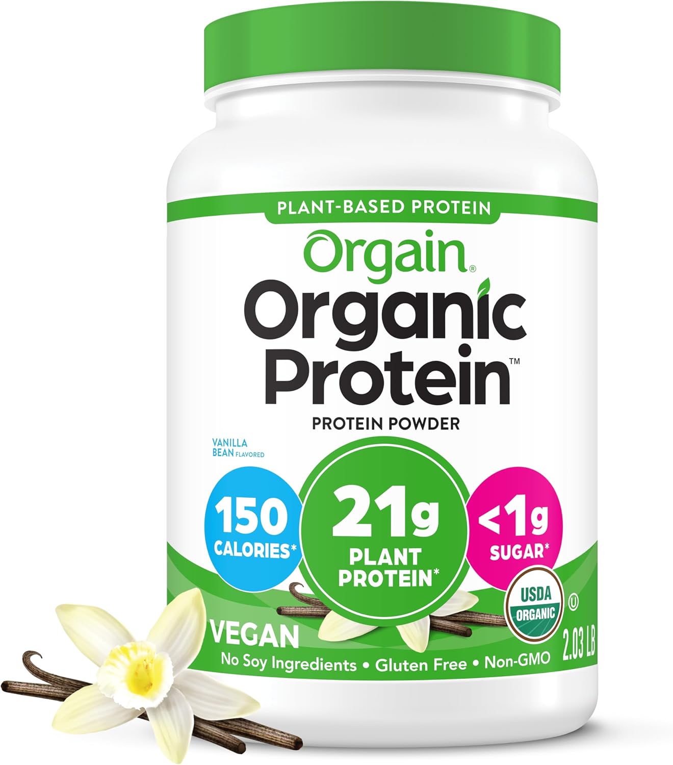 Orgain Organic Plant Based Protein Vanilla Bean 2.03lb – 21g Vegan Protein + 4g Fibre