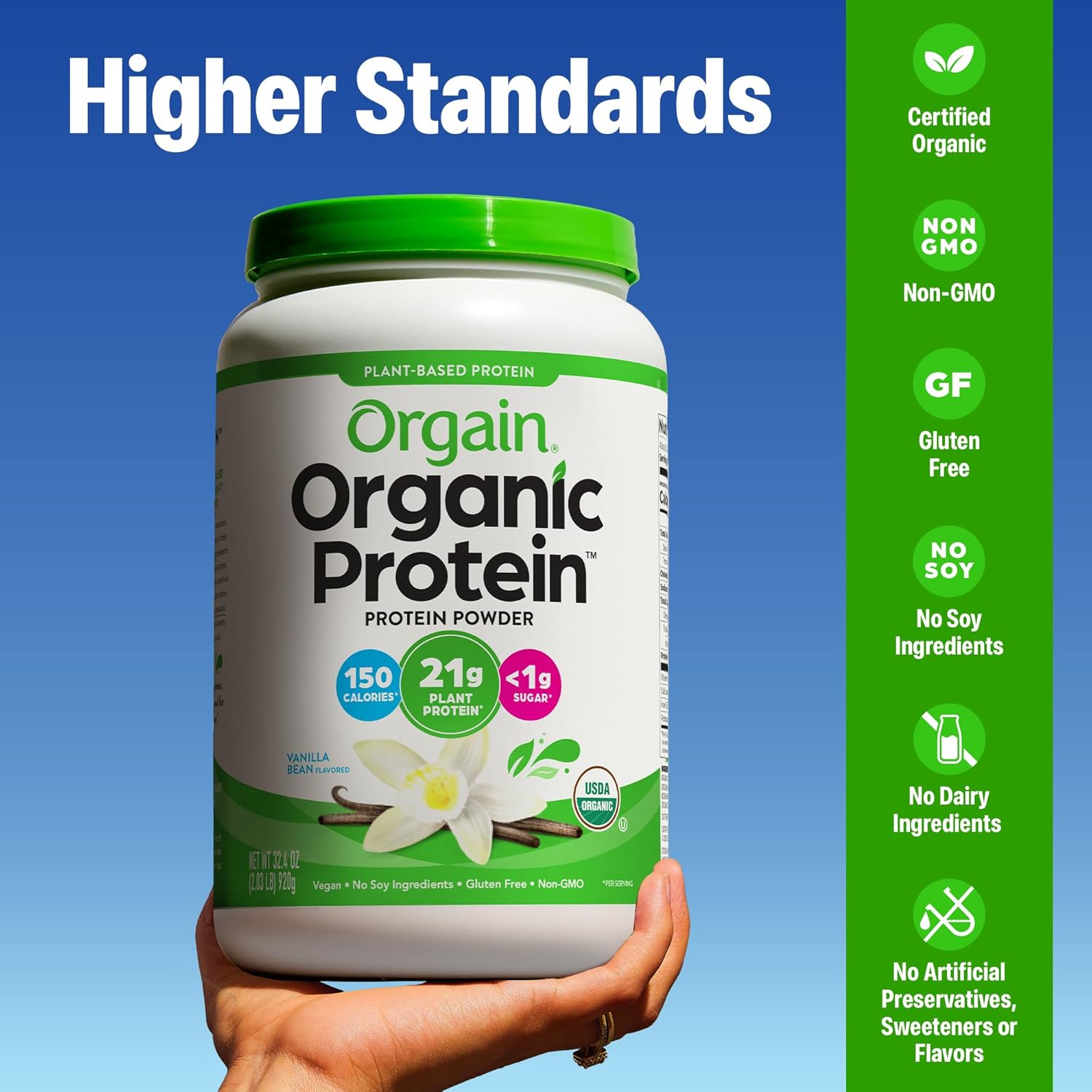 Orgain Organic Plant Based Protein Vanilla Bean 2.03lb – 21g Vegan Protein + 4g Fibre