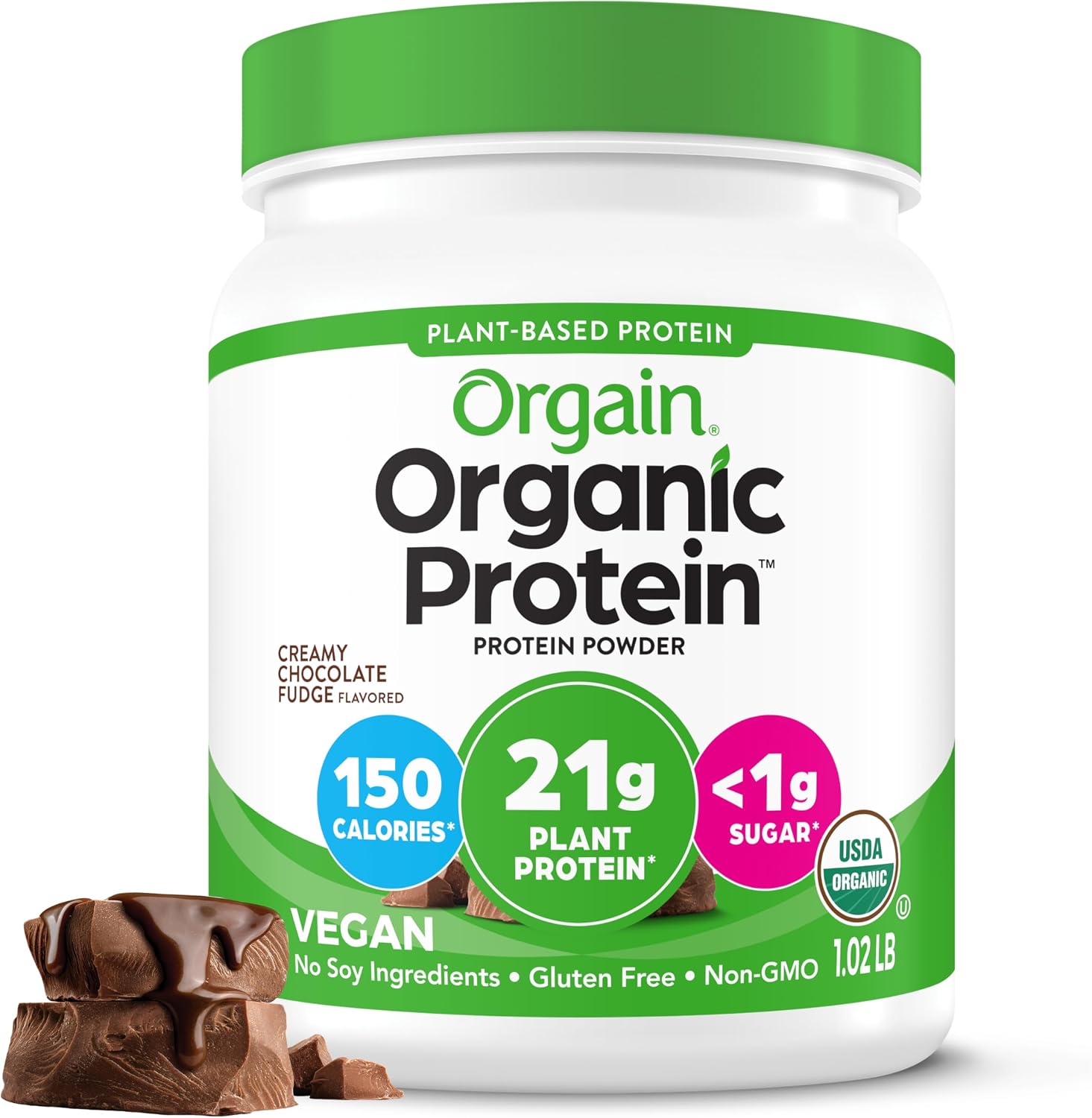 Orgain Organic Plant Based Protein Creamy Chocolate Fudge 2.03lb – 21g Vegan Protein + 7g Fibre