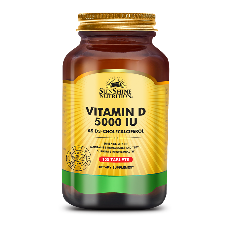 Sunshine Nutrition Vitamin D3 5000 Iu Tablets 100's – Bone, Muscle & Immune Support