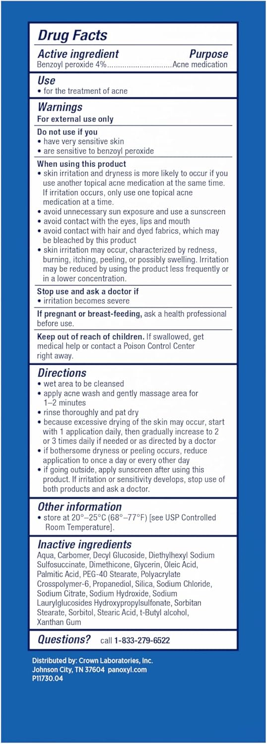 Panoxyl Acne Creamy Wash 4% Benzoyl Peroxide Daily Control