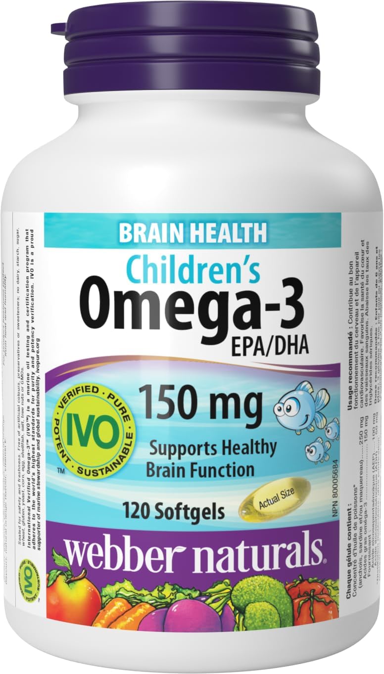 Webber Naturals Children's Omega-3 150mg Softgels 120's For Brain Development, Vision & Healthy Growth