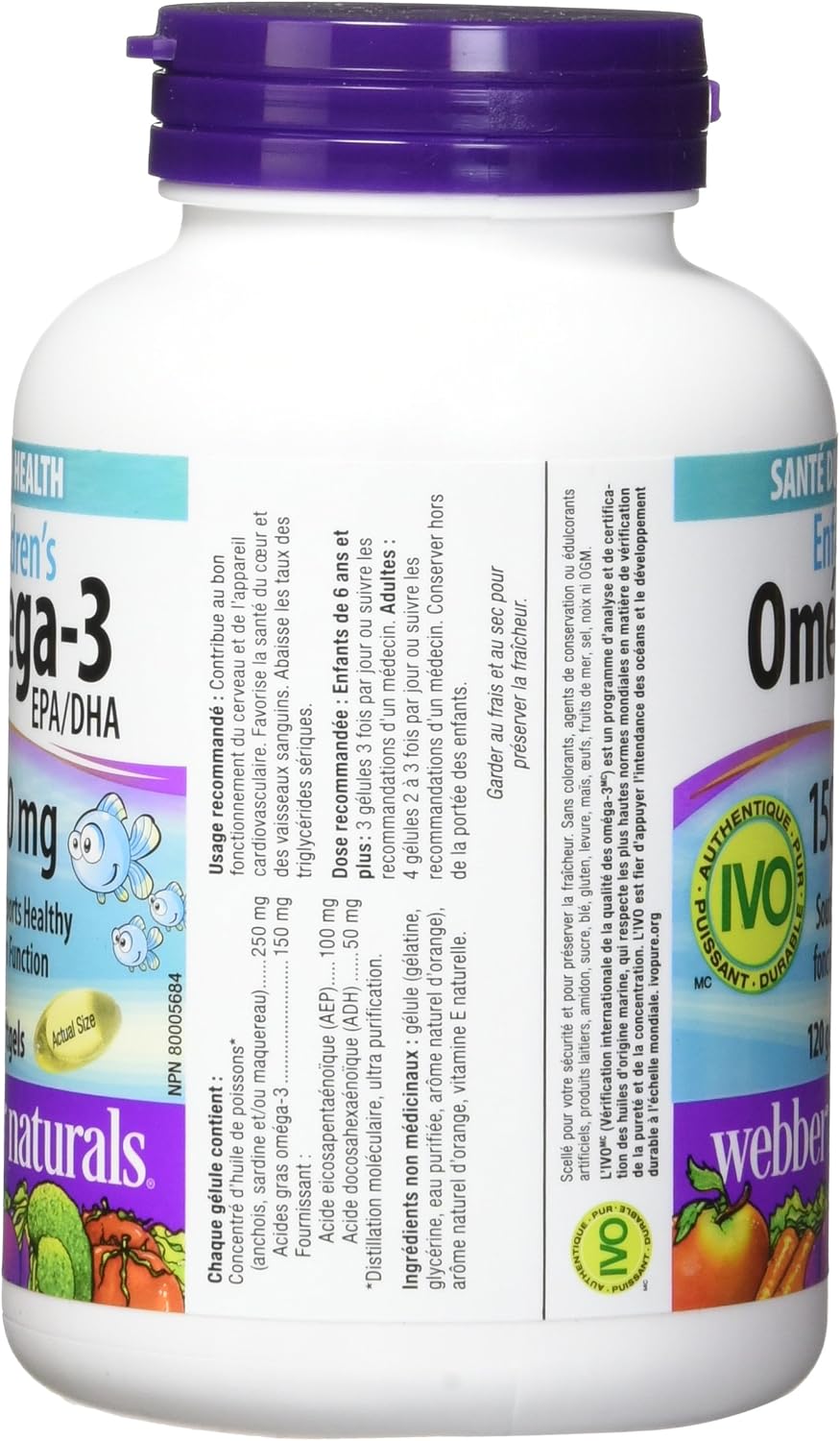 Webber Naturals Children's Omega-3 150mg Softgels 120's For Brain Development, Vision & Healthy Growth