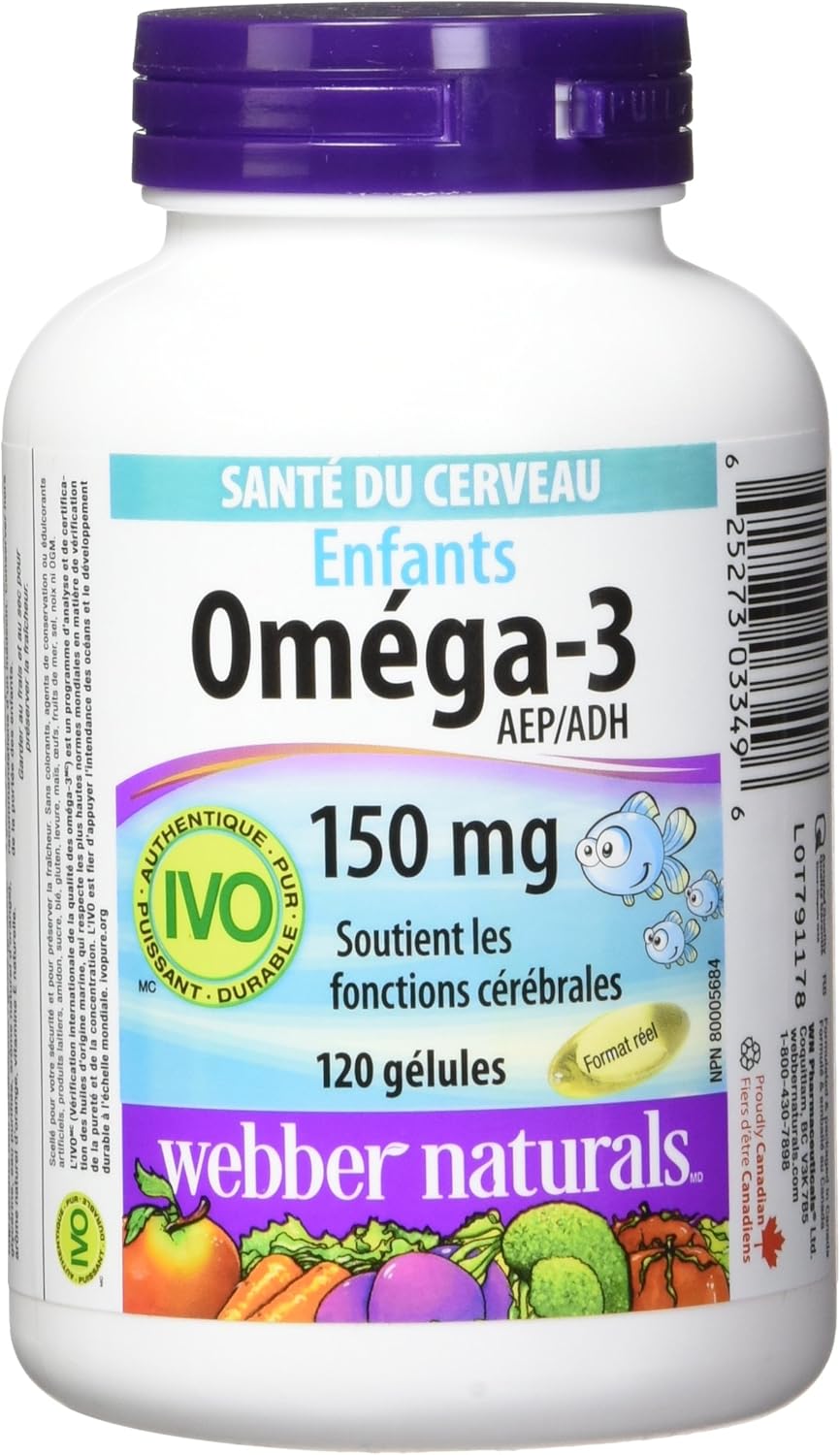 Webber Naturals Children's Omega-3 150mg Softgels 120's For Brain Development, Vision & Healthy Growth