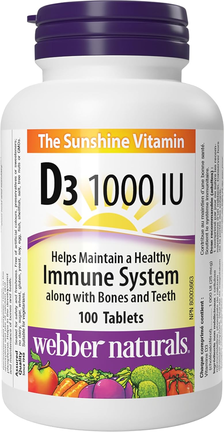 Webber Naturals Vitamin D3 1000iu Tablets 100's For Bone, Teeth & Immune Health