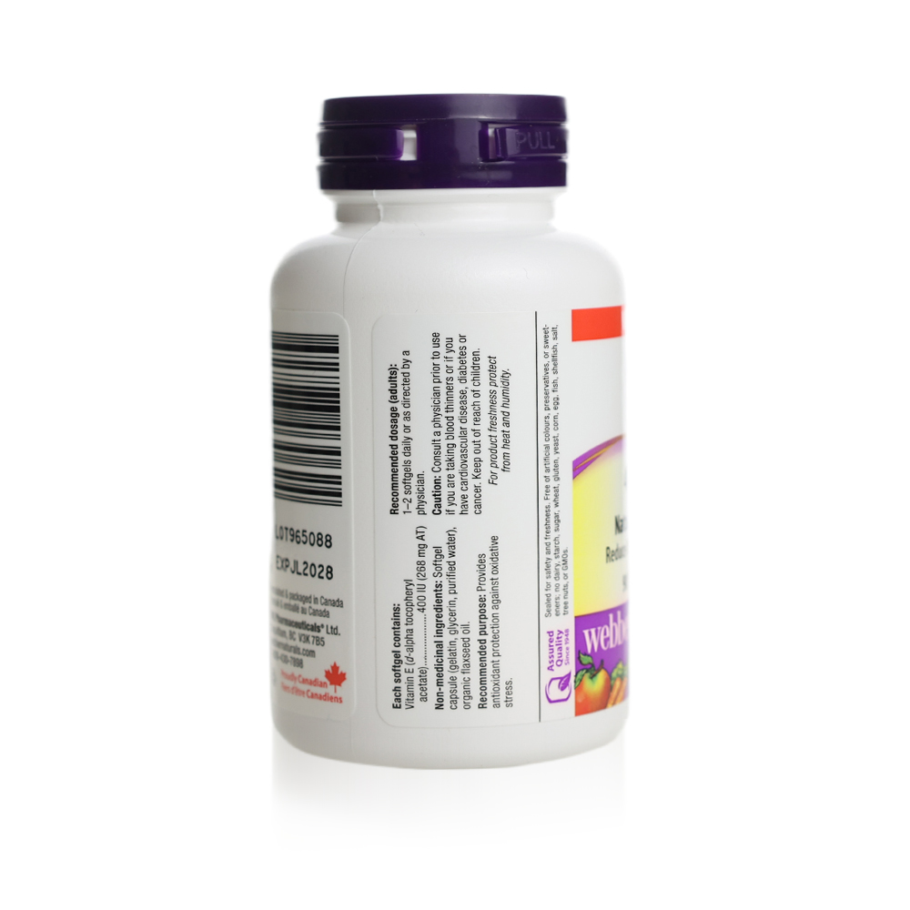 Webber Naturals Vitamin E 400iu Softgels 90's For Antioxidant Protection, Heart Health & Healthy Skin
