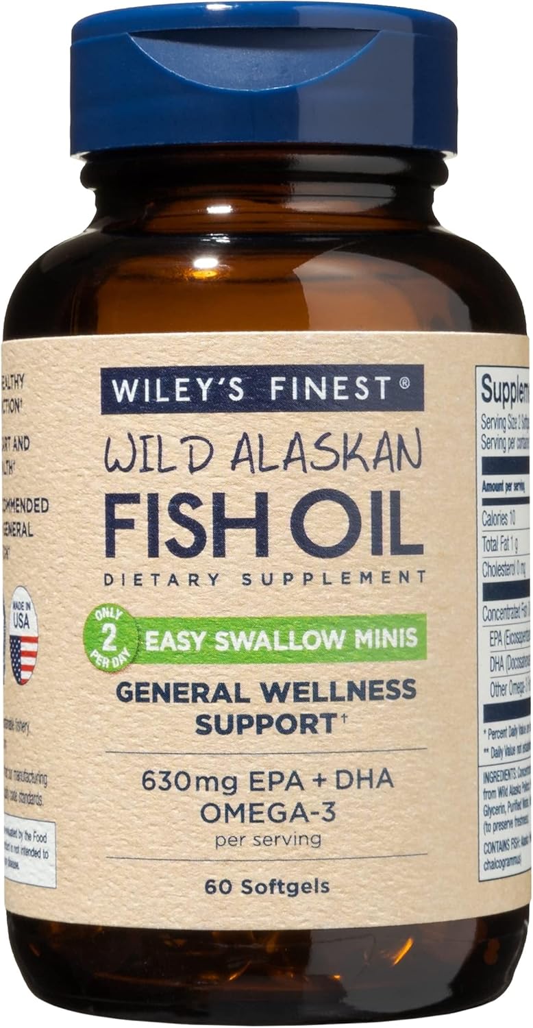 Wiley's Finest Easy Swallow Minis Omega-3 Fish Oil Softgels 60's For Heart, Brain & Eye Health