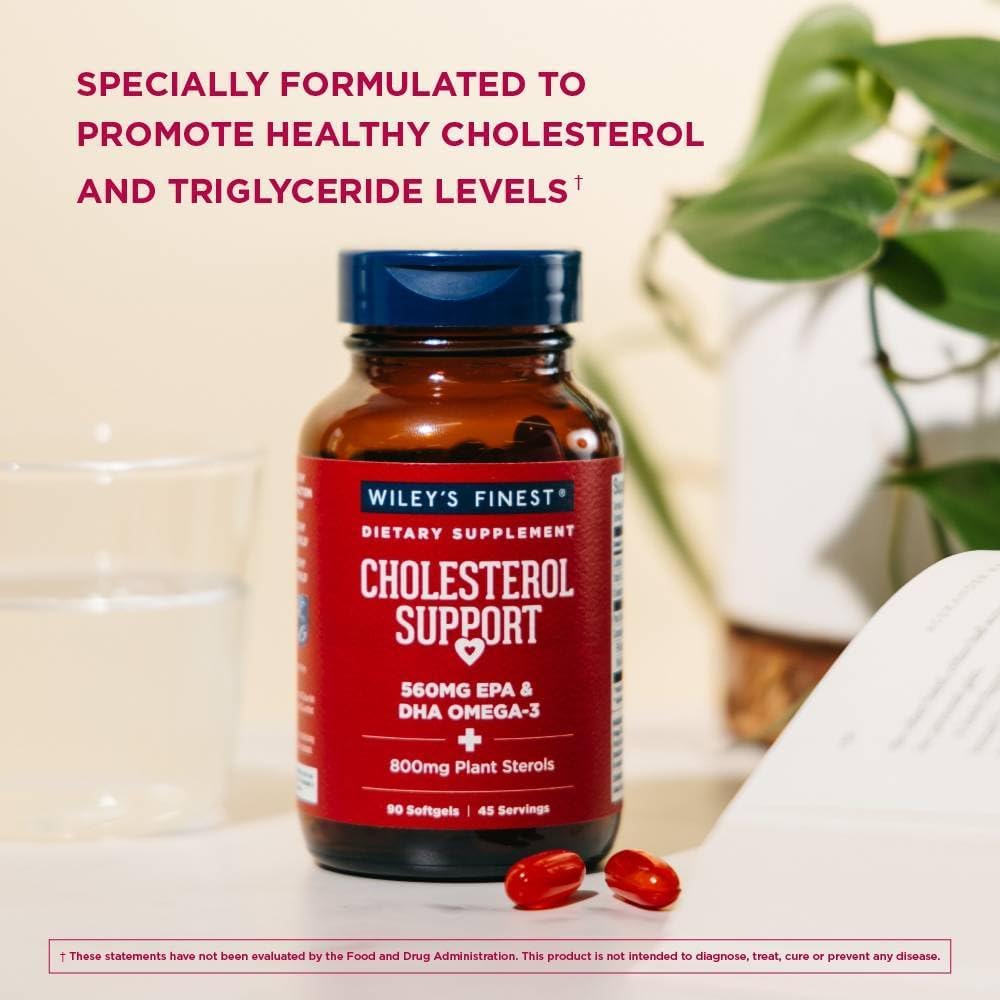 Wiley's Finest Cholesterol Support Omega-3 Softgels 90's For Heart Health & Healthy Cholesterol Levels