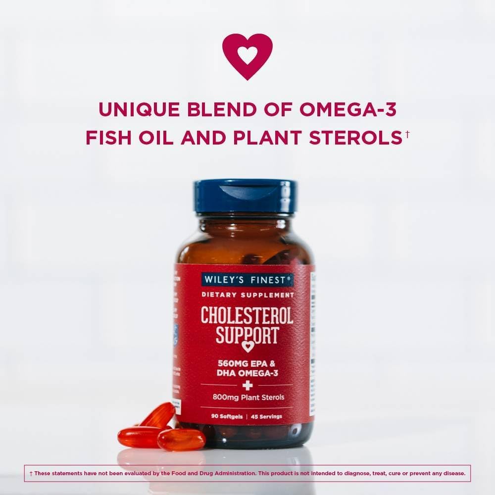 Wiley's Finest Cholesterol Support Omega-3 Softgels 90's For Heart Health & Healthy Cholesterol Levels