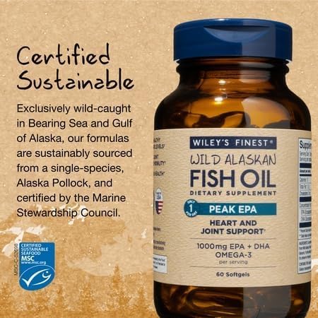 Wiley's Finest Peak Epa Omega-3 Fish Oil Softgels 60's For Heart, Joint & Cardiovascular Health
