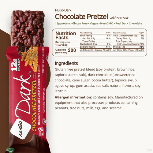 Nugo Dark Chocolate Pretzel Protein Bar 50g With 10g Plant Protein, Vegan & Gluten Free