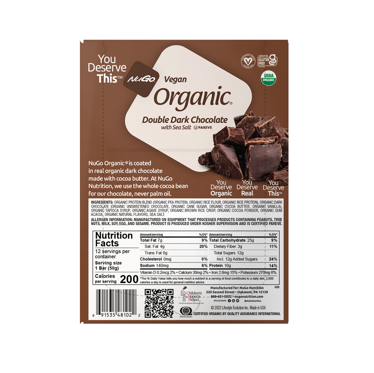 Nugo Double Dark Chocolate Sea Salt Protein Bar 50g With 10g Plant Protein, Vegan & Gluten Free