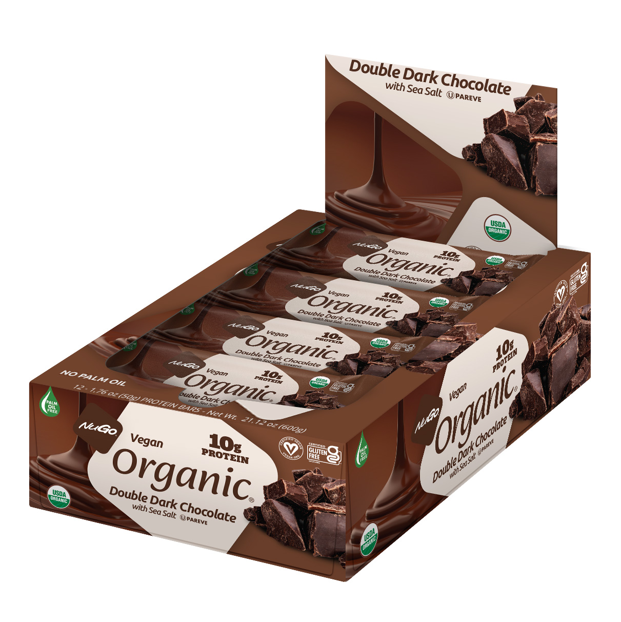 Nugo Double Dark Chocolate Sea Salt Protein Bar 50g With 10g Plant Protein, Vegan & Gluten Free