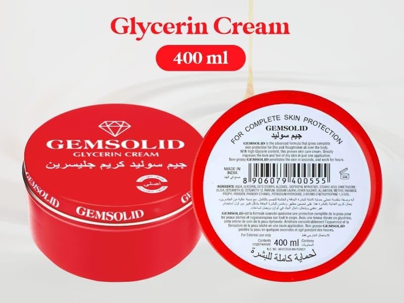 Gemsolid Glycerin Moisturising Cream 400ml For Dry, Rough & Chapped Skin, Deep Hydration & Skin Protection