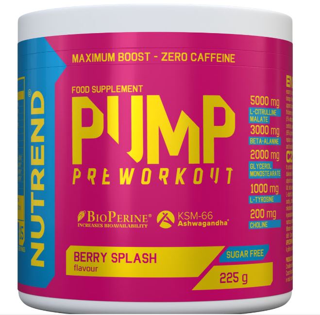Pump Pre Workout Berry Splash 225g Caffeine Free Pre Workout NUTREND